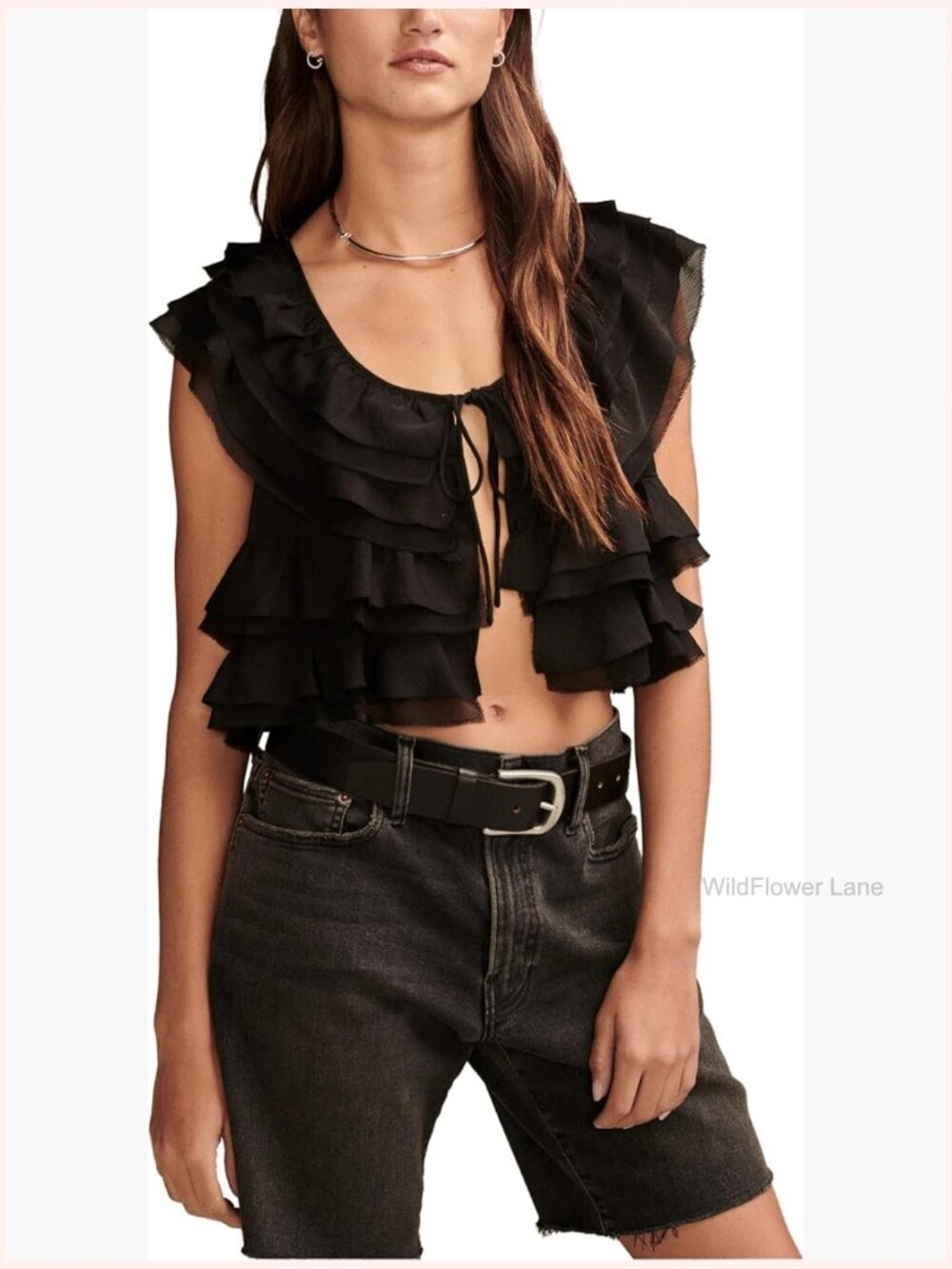 Scoop Neck Sleeveless Ruffle Tank Top with Ruffle Back - Picture 1 of 5
